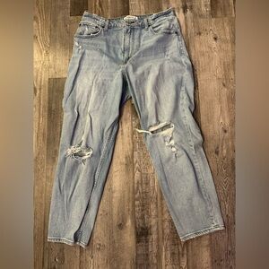 Abercrombie & Fitch Light Blue Distressed Straight Leg Jeans Curve Love